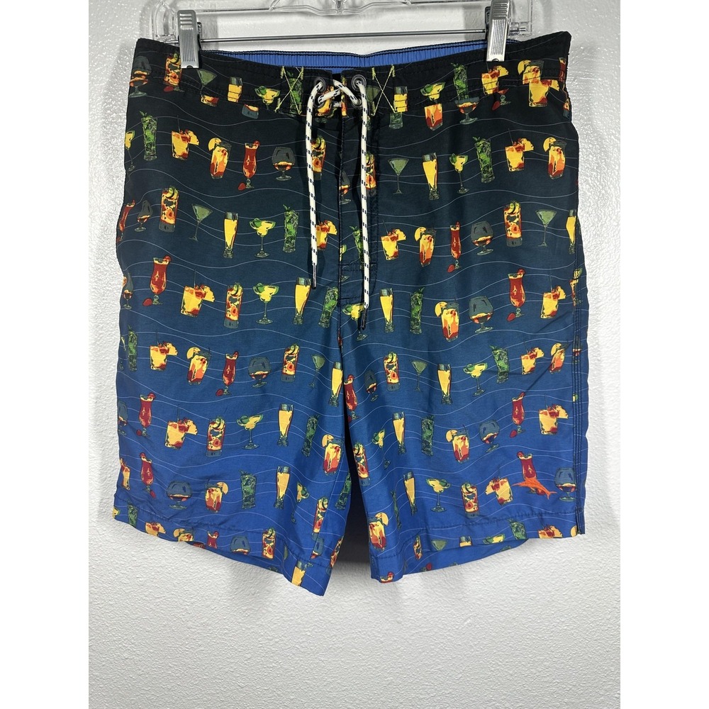 Tommy Bahama Relax Swim‎ Trunks Mens Medium Blue Cocktail Print Mesh Liner Beach